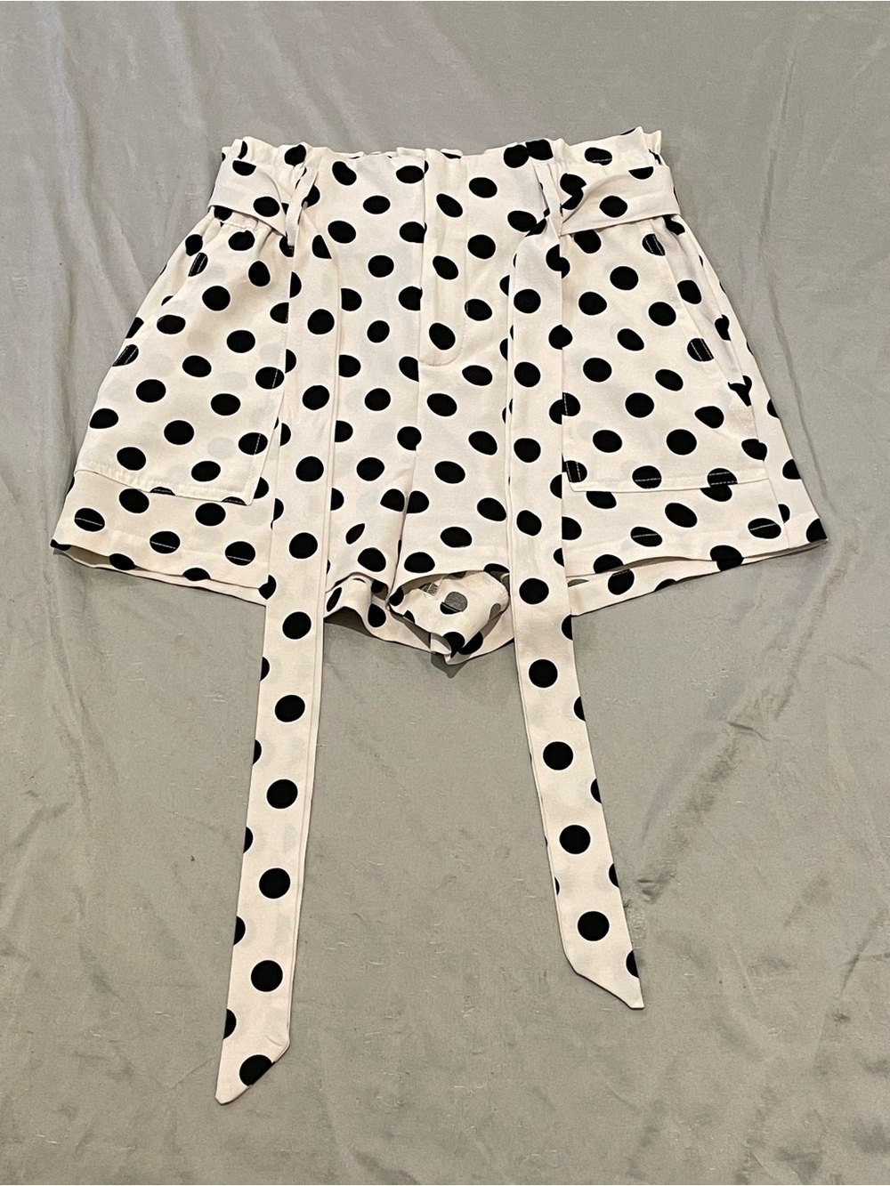 Rehab Lab Polka Dot Paperbag Shorts High Waisted Belted White Black Small S